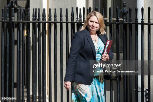 Secretary of State for Northern Ireland Karen Bradley arrives for a weekly cabinet meeting at 10 Downing Street in central London. June 26, 2018 in...