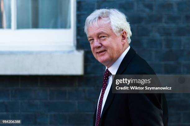 Secretary of State for Exiting the European Union David Davis arrives for a weekly cabinet meeting at 10 Downing Street in central London. June 26,...