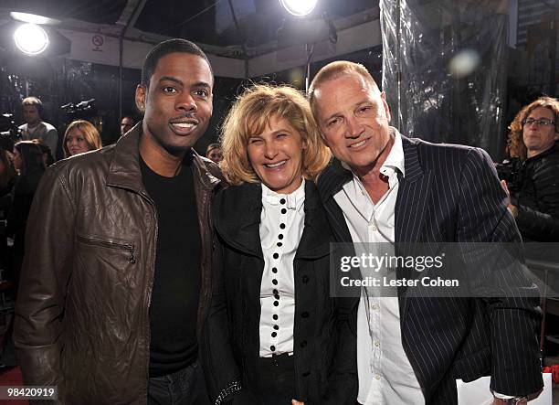 Comedian Chris Rock, co-chairman of Sony Pictures Amy Pascal and President of Screen Gems Clint Culpepper attend the "Death At A Funeral" Los Angeles...