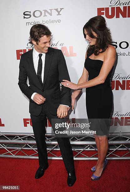 Actor James Marsden and wife Lisa Linde arrive at the "Death At A Funeral" Los Angeles Premiere at Pacific's Cinerama Dome on April 12, 2010 in...