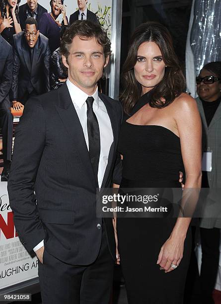 Actor James Marsden and wife Lisa Linde arrive at the "Death At A Funeral" Los Angeles Premiere at Pacific's Cinerama Dome on April 12, 2010 in...