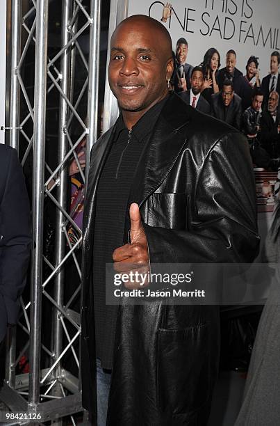 Barry Bonds arrives at the "Death At A Funeral" Los Angeles Premiere at Pacific's Cinerama Dome on April 12, 2010 in Hollywood, California.