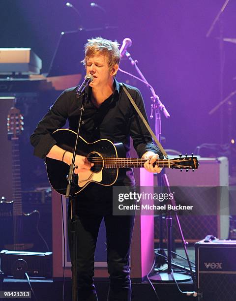 Britt Daniel of Spoon performs at the opening night of "The Legally Prohibited From Being Funny On TV Tour" at the Hult Center for the Performing...