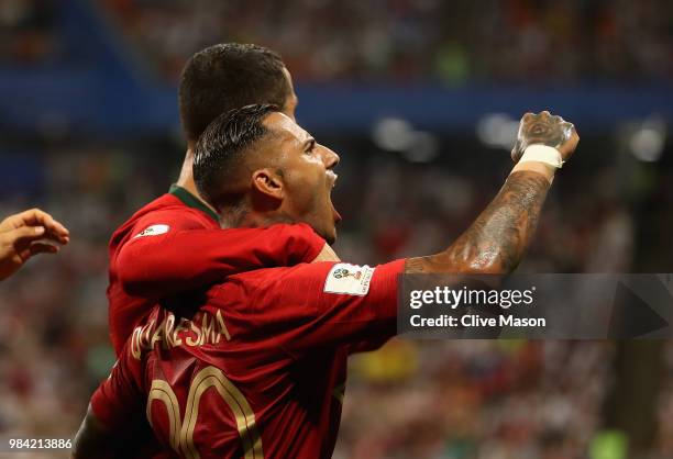 Ricardo Quaresma of Portugal celebrates scoring his teams goal with Cristiano Ronaldo of Portugal during the 2018 FIFA World Cup Russia group B match...