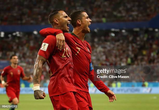 Ricardo Quaresma of Portugal celebrates scoring his teams goal with Cristiano Ronaldo of Portugal during the 2018 FIFA World Cup Russia group B match...