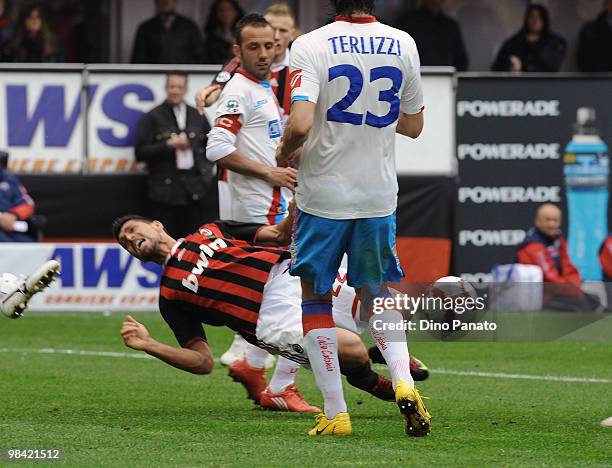 Marco Borriello of Milan in action during the Serie A match between AC Milan and Catania Calcio at Stadio Giuseppe Meazza on April 11, 2010 in Milan,...