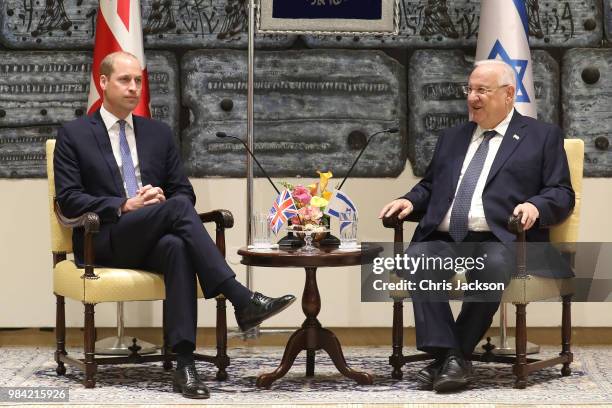 Prince William, Duke of Cambridge attends an audience with Israeli President Reuven Rivlin during his official tour of Jordan, Israel and the...