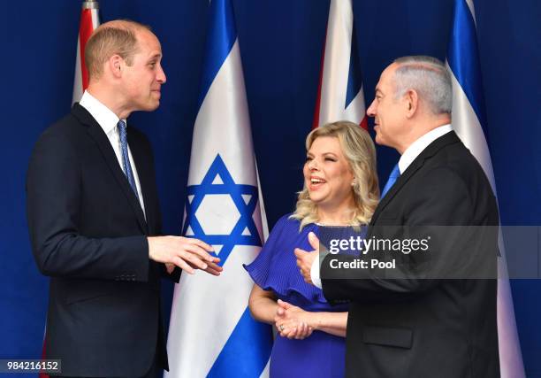 Prince William, Duke of Cambridge meets Prime Minister Benjamin Netanyahu and wife Sara Ben-Artzi at Beit Aghion, the official residence of the Prime...