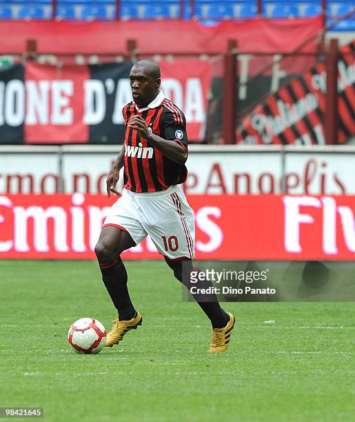 Clarence Seedorf of Milan in action during the Serie A match between AC Milan and Catania Calcio at Stadio Giuseppe Meazza on April 11, 2010 in...
