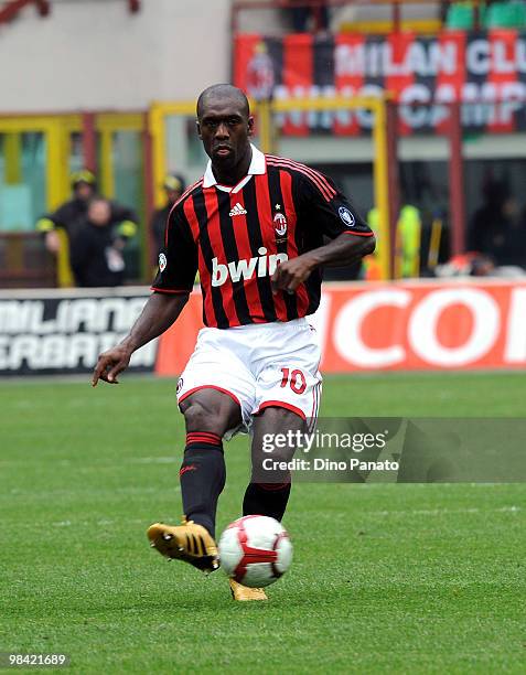 Clarence Seedorf of Milan in action during the Serie A match between AC Milan and Catania Calcio at Stadio Giuseppe Meazza on April 11, 2010 in...