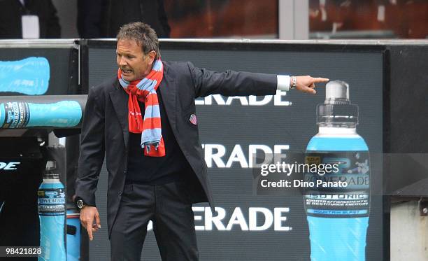 Head caoch of Catania Sinisa Mihajlovic Leonardo gestures during the Serie A match between AC Milan and Catania Calcio at Stadio Giuseppe Meazza on...