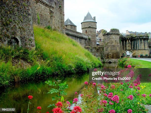 medieval castle  with flowers - ille et vilaine - fotografias e filmes do acervo