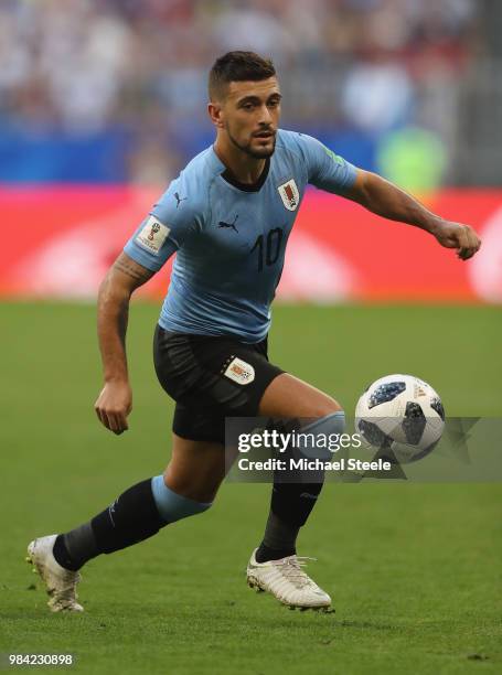 Giorgian De Arrascaeta of Uruguay during the 2018 FIFA World Cup Russia group A match between Uruguay and Russia at Samara Arena on June 25, 2018 in...