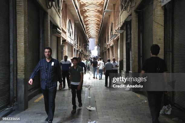 General view of shuttered stores at Tehran's Grand Bazaar on June 26, 2018 in Tehran, Iran. A group of Iranian traders in the Grand Bazaar shut down...