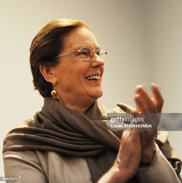 Photographer Martine Franck, widow of photographer Henri Catier-Bresson attends the exhibition "Henri Cartier-Bresson: The Modern Century", during a...