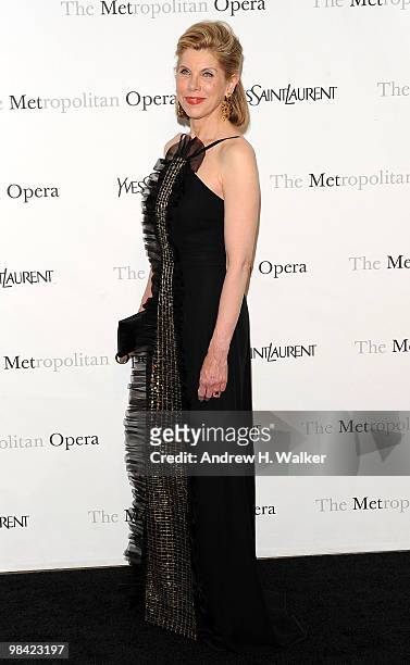 Actress Christine Baranski attends the Metropolitan Opera gala permiere of "Armida" at The Metropolitan Opera House on April 12, 2010 in New York...
