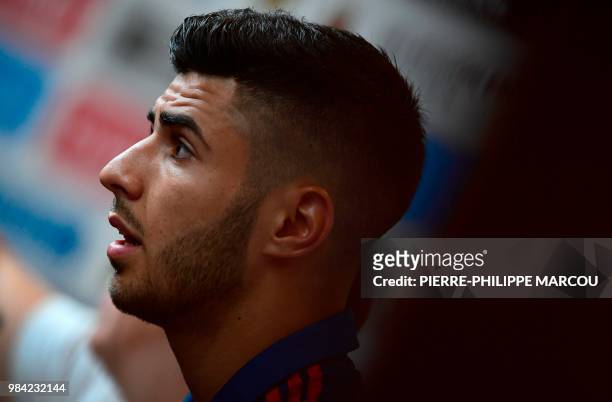 Spain's forward Marco Asensio Willemsen attends a press conference... News  Photo - Getty Images