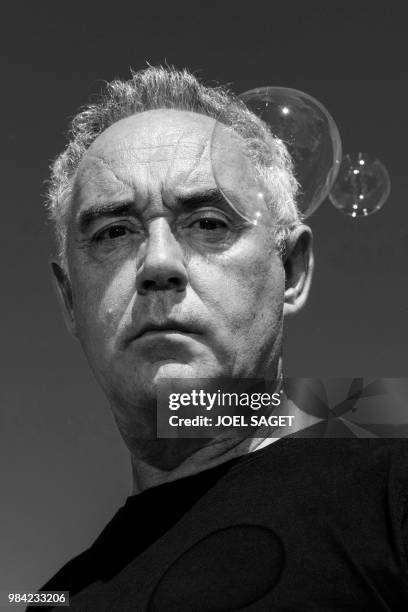 Spanish chef from Catalonia Ferran Adria poses during a photo session in Paris on June 26, 2018. / BLACK AND WHITE VERSION