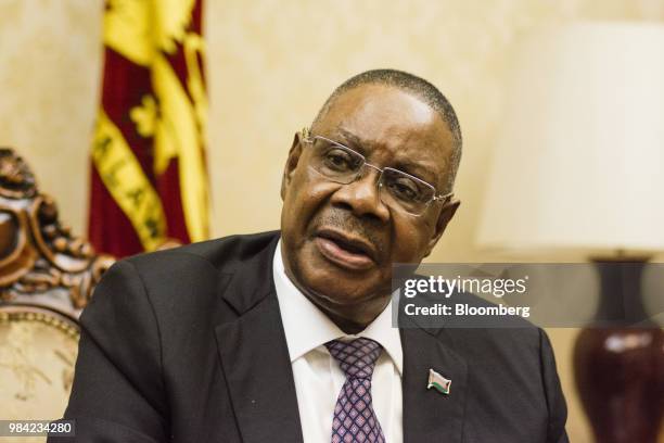 Peter Mutharika, Malawi's president, speaks during an interview at the presidential palace in Lilongwe, Malawi, on Monday, June 25, 2018. The year...