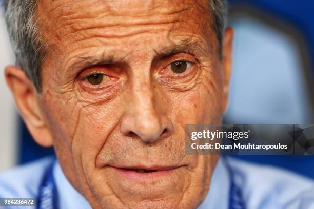 Oscar Tabarez, Head coach of Uruguay looks on prior to the 2018 FIFA World Cup Russia group A match between Uruguay and Russia at Samara Arena on...