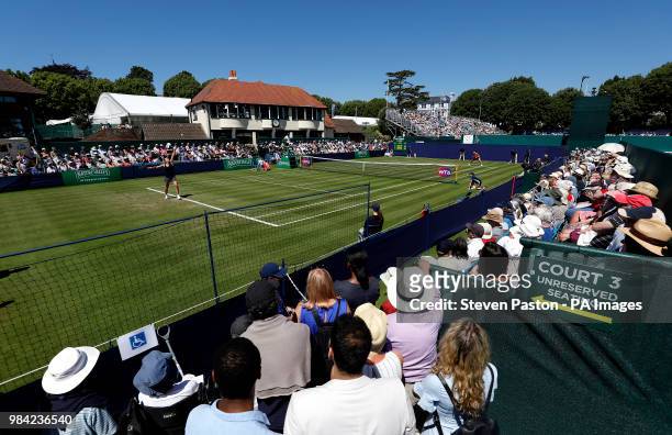 Fans watch the match action between Estonia's Kaia Kanepi and Latvia's Jelena Ostapenko during day two of the Nature Valley International at...