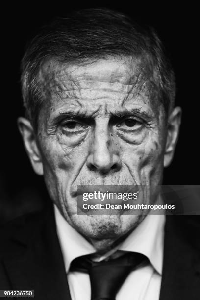 Oscar Tabarez, Head coach of Uruguay looks on during the 2018 FIFA World Cup Russia group A match between Uruguay and Russia at Samara Arena on June...