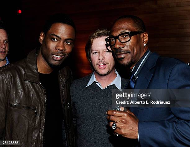 Actor Chris Rock, actor David Spade and actor Eddie Murphy attend the after party for the Los Angeles premiere of Screen Gems' "Death at a Funeral on...