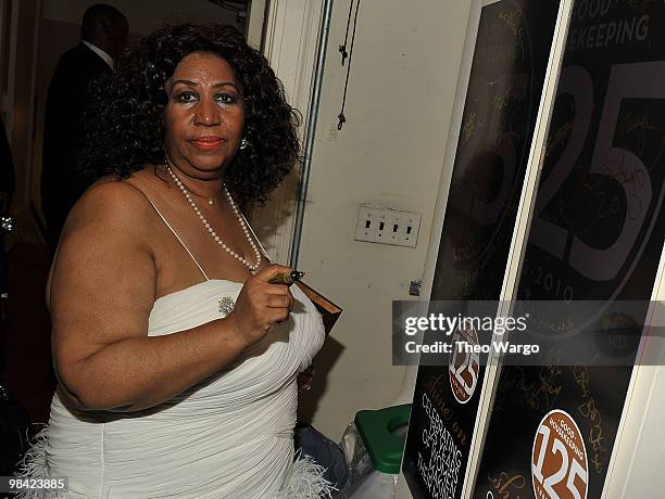 Aretha Franklin visits backstage during Good Housekeeping's "Shine On" 125 years of Women Making Their Mark at New York City Center on April 12, 2010...