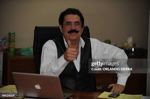 Ousted Honduran president Manuel Zelaya speaks during a press conference at the Brazilian embassy in Tegucigalpa, on October 16, 2009. Negotiators...