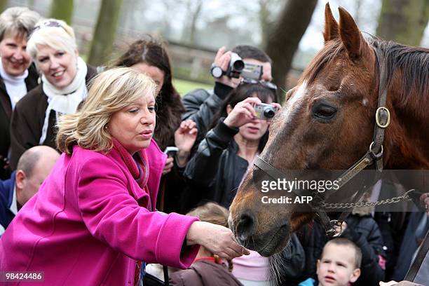 People celebrate the 30th birthday of Ourasi , a retired French champion racing trotter, on April 07, 2010 in Bayeux in the Normandy region. Ourasi,...