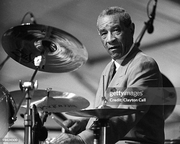 Max Roach performing at the New Orleans Jazz & Heritage Festival on April 23,1994.