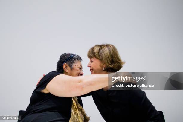 June 2018, Cologne, Germany: Henriette Reker , mayor of Cologne and Hema Temara, tribal elder of the Maori from New Zealand embrace at the...