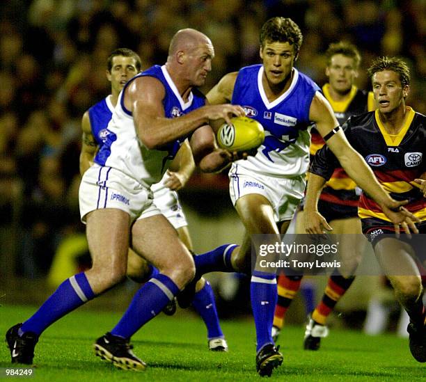 Michael Martyn for the Kangaroos iin action in the round 5 match of the AFL between the Adelaide Crows and the Kangaroos played at Football Park in...