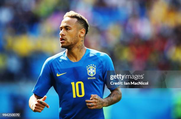 Neymar of Brazil is seen during the 2018 FIFA World Cup Russia group E match between Brazil and Costa Rica at Saint Petersburg Stadium on June 22,...