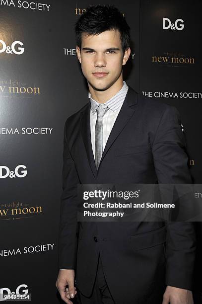 Taylor Lautner attends the Cinema Society & D&G screening of "The Twilight Saga: New Moon" at Landmark's Sunshine Cinema on November 19, 2009 in New...