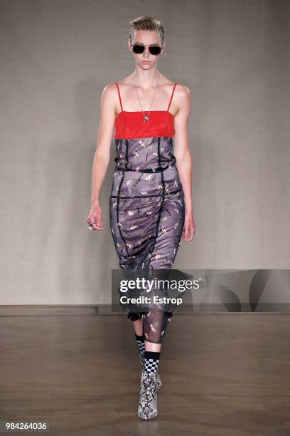 Model walks the runway during the Paul Smith Menswear Spring/Summer 2019 show as part of Paris Fashion Week on June 24, 2018 in Paris, France.