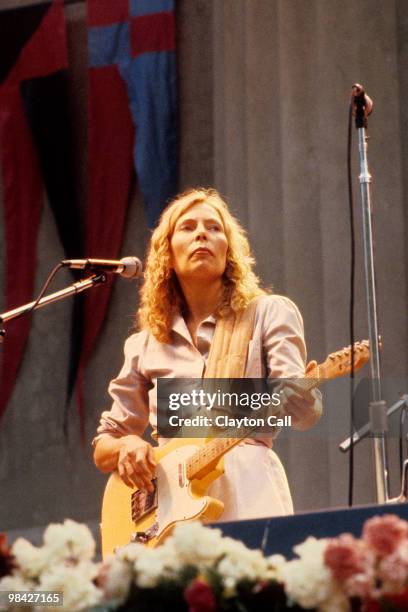 Joni Mitchell performing at the Bread & Roses Festival at the Greek Theater in Berkeley, California on October 4th, 1980.