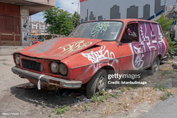 old renault car parked on the street of istanbul - old renault stock pictures, royalty-free photos & images