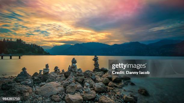 beautiful sunset in malcesine - malcesine stock pictures, royalty-free photos & images