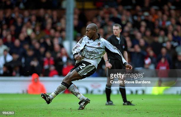 Luis Boa Morte of Fulham scores from the penalty spot during the Nationwide Division One match between Fulham and Wimbledon at Craven Cottage,...