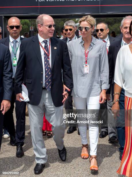 Prince Albert Of Monaco and Princess Charlene Of Monaco attend the Formula One Grand Prix of France at Circuit Paul Ricard on June 24, 2018 in Le...