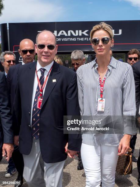 Prince Albert Of Monaco and Princess Charlene Of Monaco attend the Formula One Grand Prix of France at Circuit Paul Ricard on June 24, 2018 in Le...