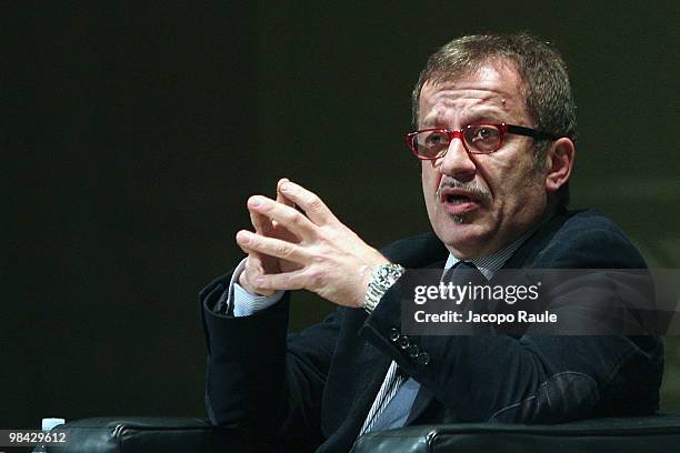 Roberto Maroni, Minister of Interior attends international forum on immigration at the Bocconi University on April 12, 2010 in Milan, Italy.