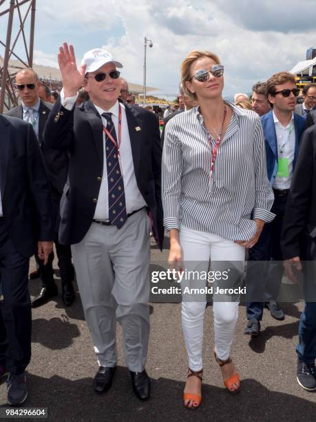 Prince Albert Of Monaco and Princess Charlene Of Monaco attend the Formula One Grand Prix of France at Circuit Paul Ricard on June 24, 2018 in Le...