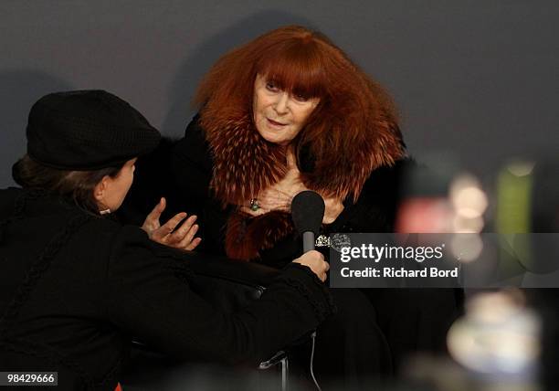 Sonia Rykiel speaks to media the Sonia Rykiel Ready to Wear show as part of the Paris Womenswear Fashion Week Fall/Winter 2011 at Halle Freyssinet on...