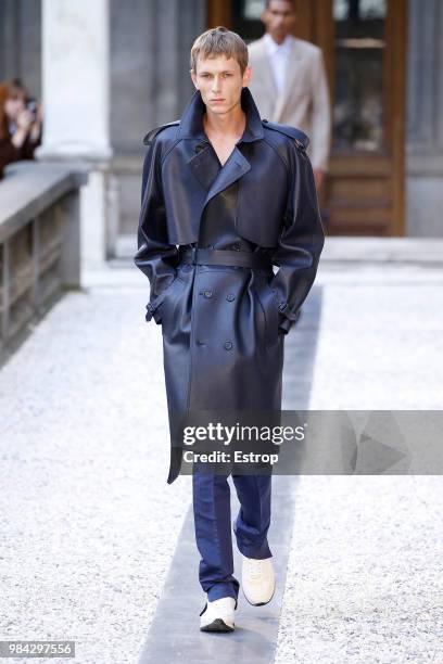 Model walks the runway during the Dunhill London Menswear Spring/Summer 2019 show as part of Paris Fashion Week on June 24, 2018 in Paris, France.