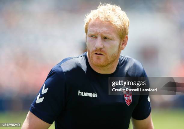 James Graham of England takes part in warm-ups prior to a Rugby League Test Match between England and the New Zealand Kiwis at Sports Authority Field...