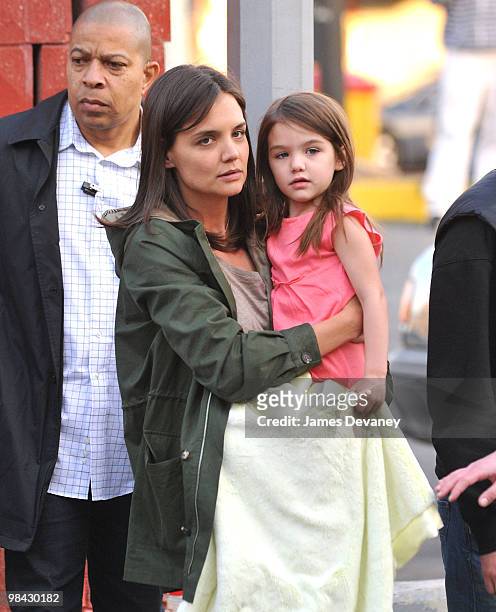 Katie Holmes and Suri Cruise seen on location of "Son of No One" in the Bronx on April 12, 2010 in New York City.