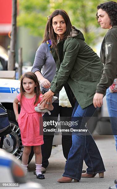 Suri Cruise and Katie Holmes seen on location of "Son of No One" in the Bronx on April 12, 2010 in New York City.