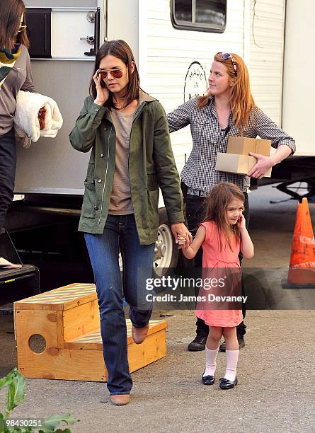 Katie Holmes and Suri Cruise seen on location of "Son of No One" in the Bronx on April 12, 2010 in New York City.